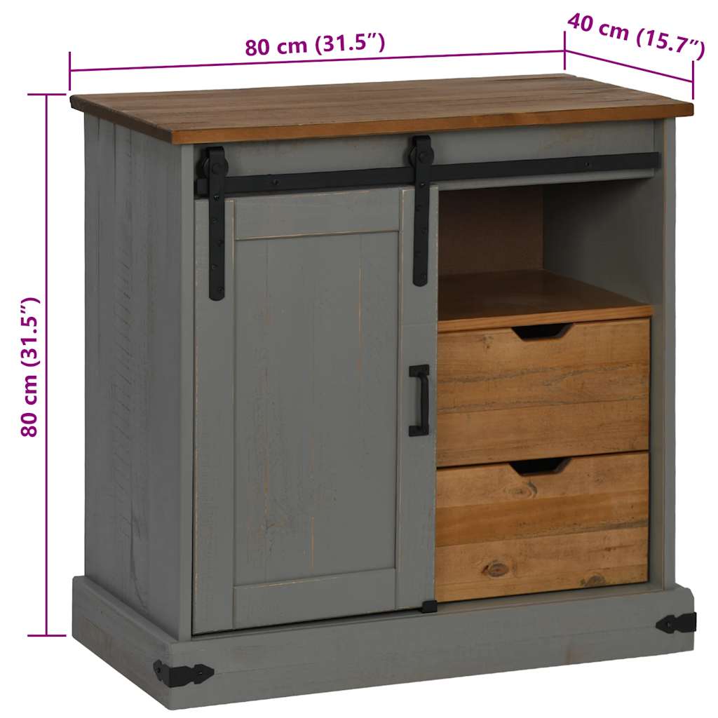 skænk HALDEN med skydedør 80x40x80 cm massivt træ grå