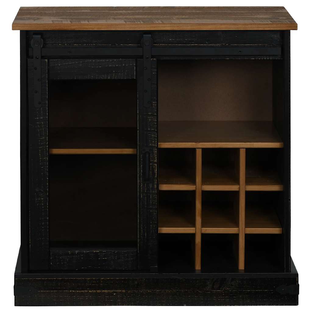 skænk HALDEN med skydedør 80x40x80 cm massivt træ sort