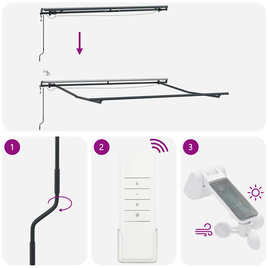 markise med LED-lys 300x250 cm automatisk betjening bordeaux