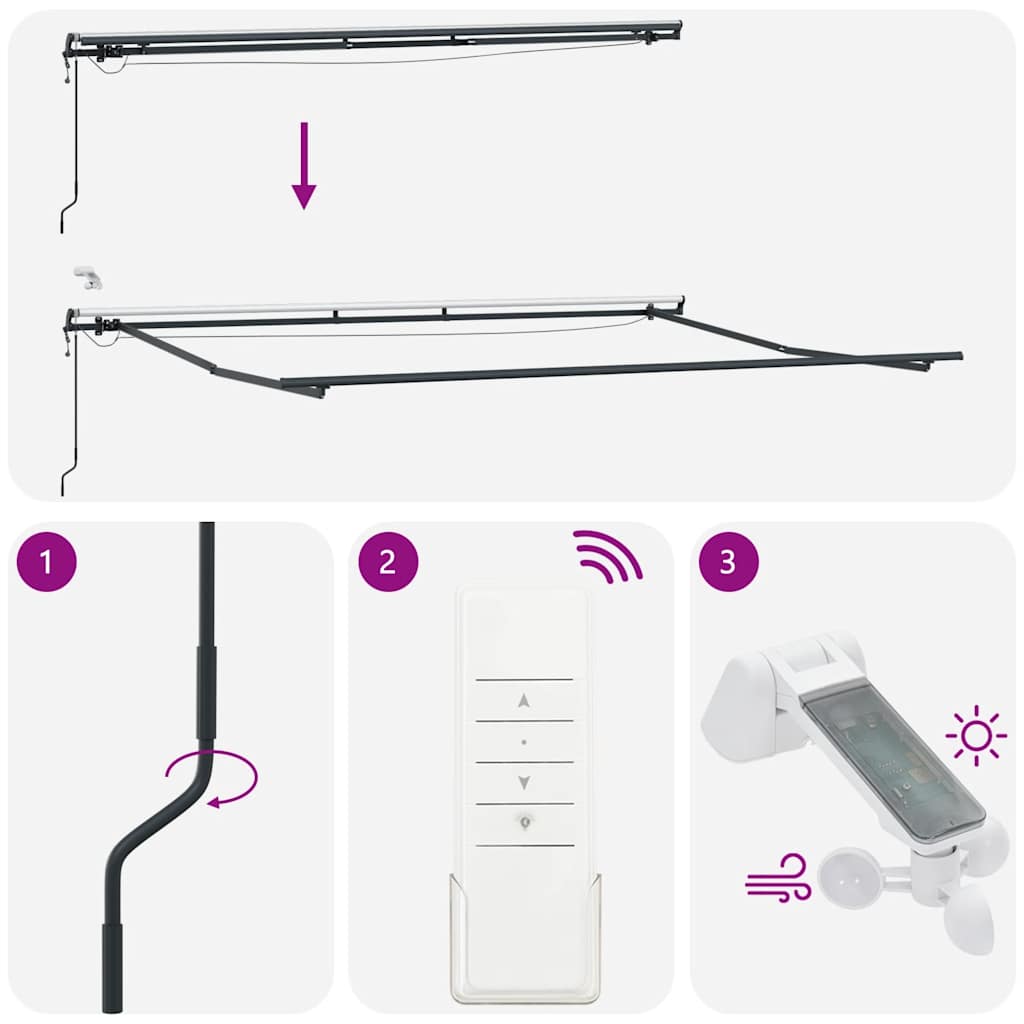 markise med LED-lys 400x300 cm automatisk betjening bordeaux