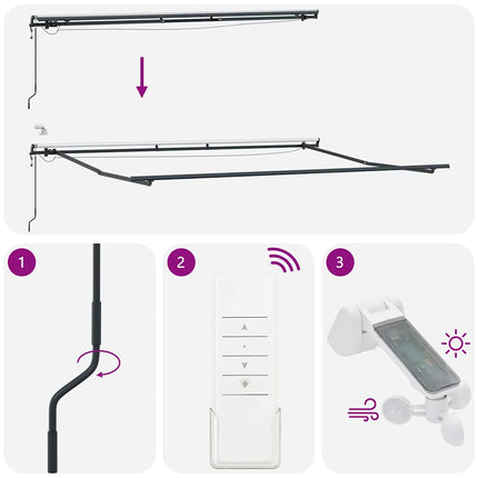 markise med LED-lys 450x300 cm automatisk betjening bordeaux