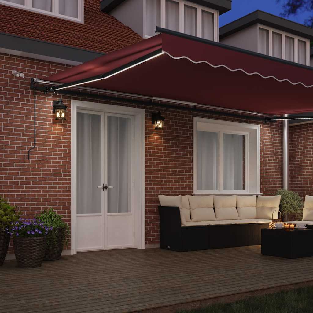markise med LED-lys 500x300 cm automatisk betjening bordeaux