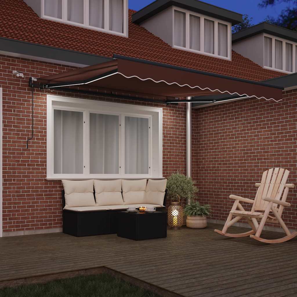 markise med LED-lys 300x250 cm automatisk betjening brun