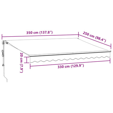 markise 350x250 cm automatisk betjening antracitgrå og hvid