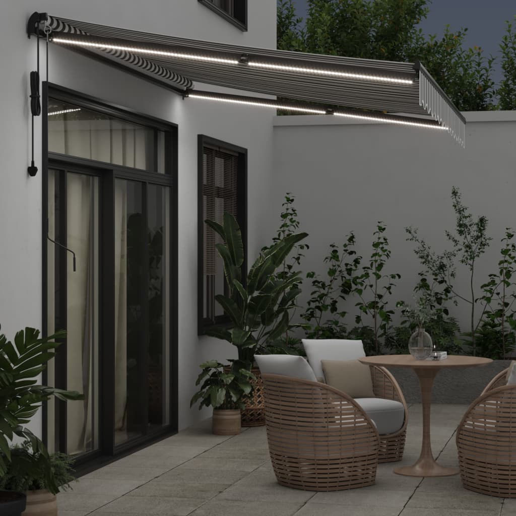 markise m. LED 350x250 cm automatisk betjening antracitgrå hvid