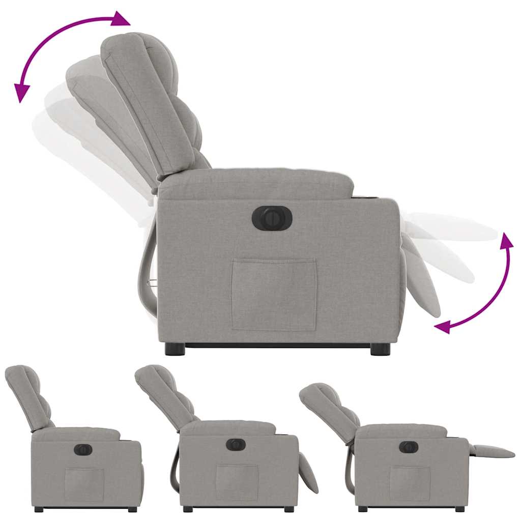 eldrevet lænestol med løftefunktion stof skygrå