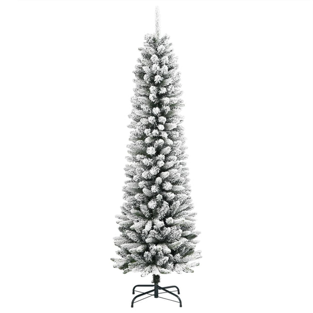 kunstigt smalt juletræ med sne 150 cm PVC og PE