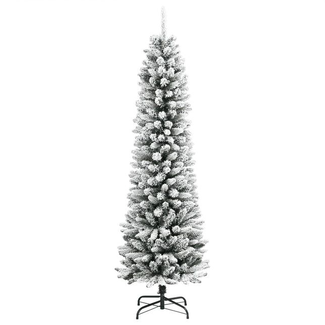 kunstigt smalt juletræ med sne 210 cm PVC og PE