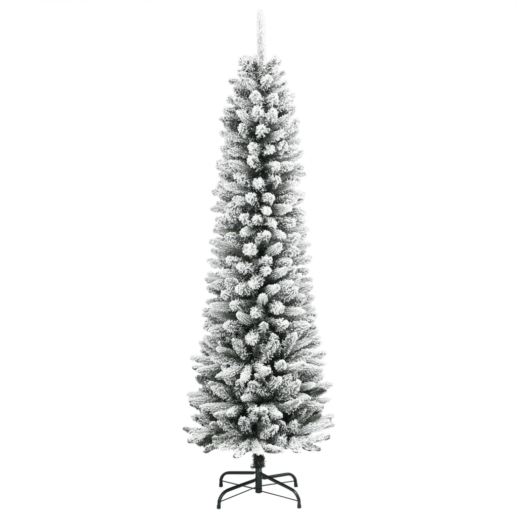 kunstigt smalt juletræ med sne 210 cm PVC og PE