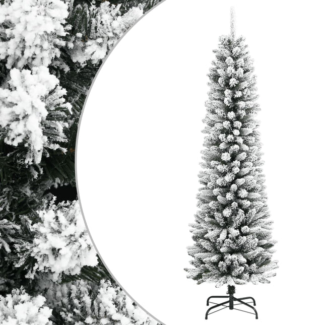 kunstigt smalt juletræ med sne 240 cm PVC og PE
