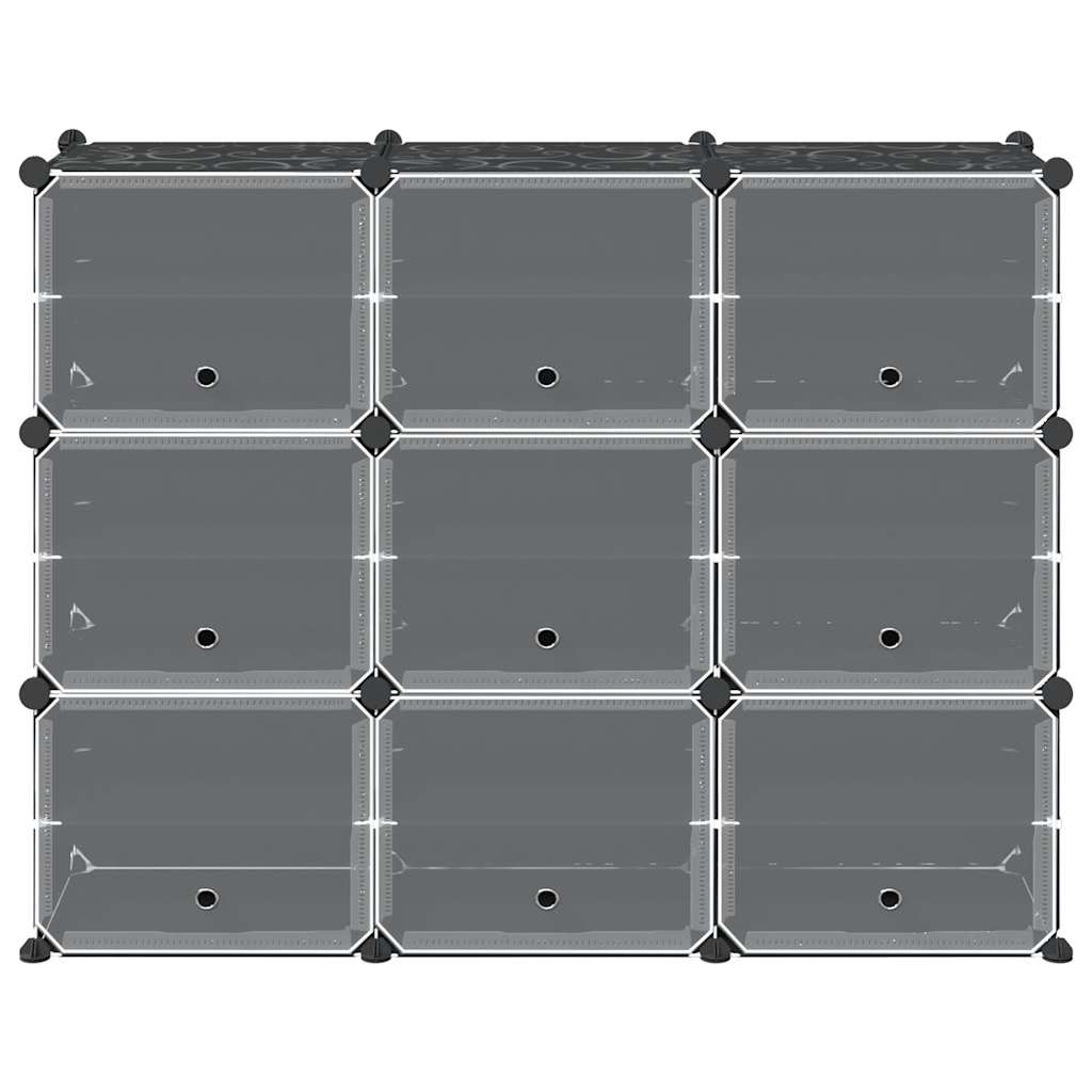 kubeformede opbevaringskasser 9 stk. med låger PP sort