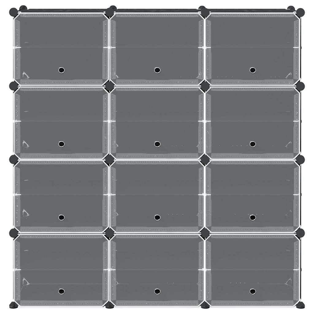 kubeformede opbevaringskasser 12 stk. med låger PP sort