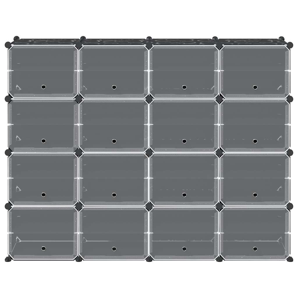 kubeformede opbevaringskasser 16 stk. med låger PP sort