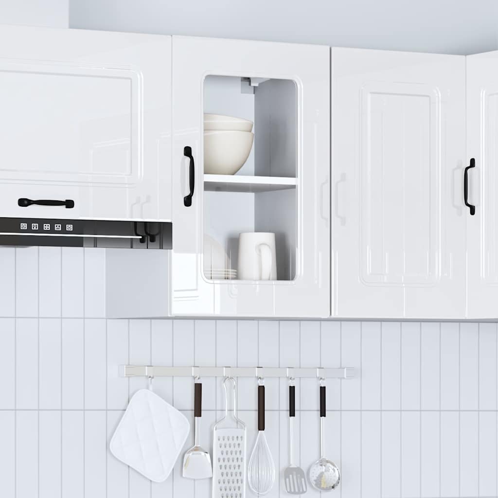 køkkenskab med vitrinelåge "Kalmar" højglans hvid konstrueret træ