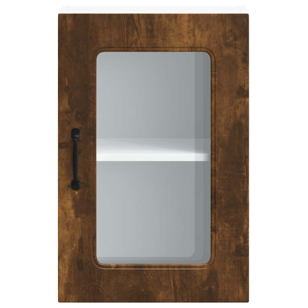 køkkenvægskab med vitrinelåge "Kalmar" røget eg konstrueret træ