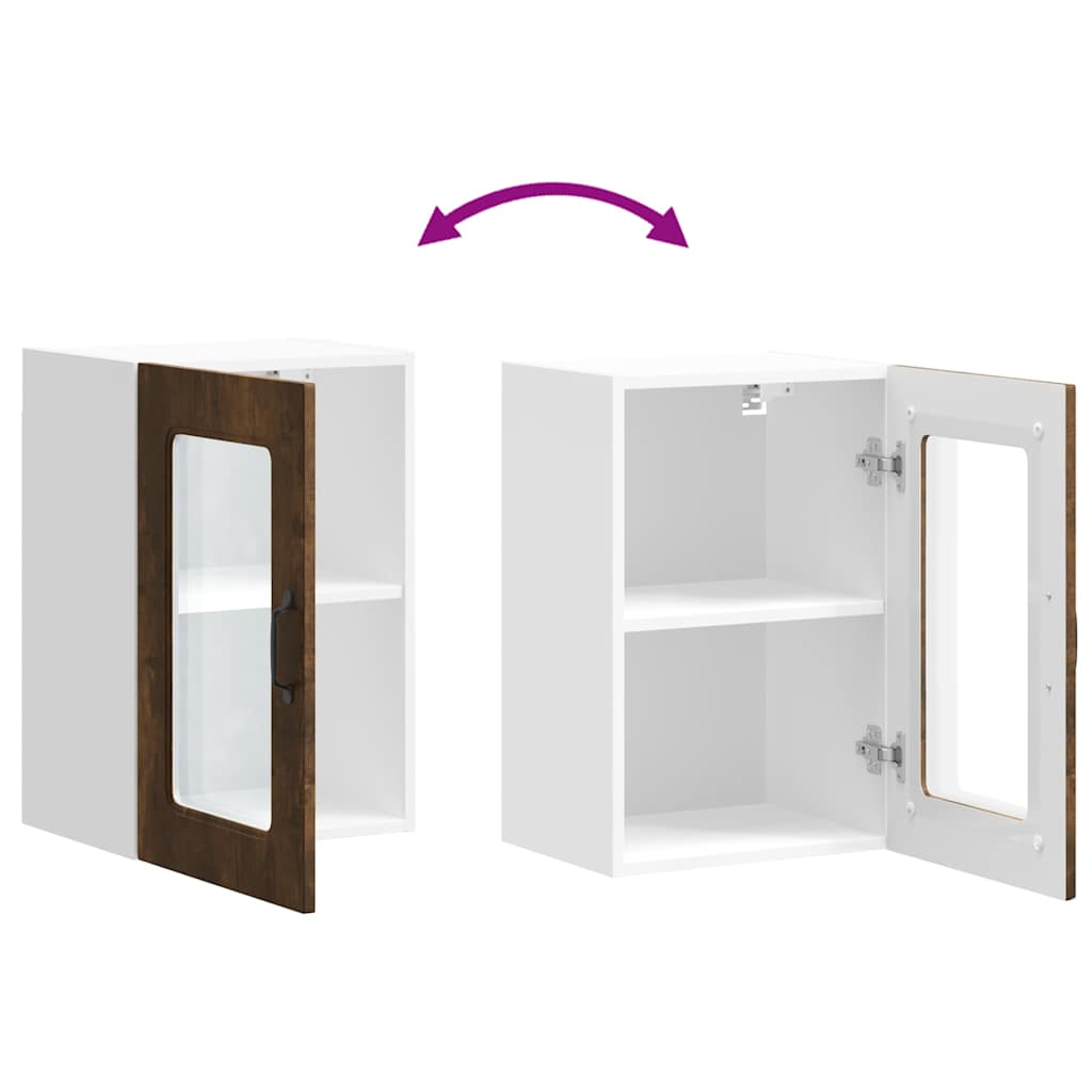 køkkenvægskab med vitrinelåge "Kalmar" røget eg konstrueret træ