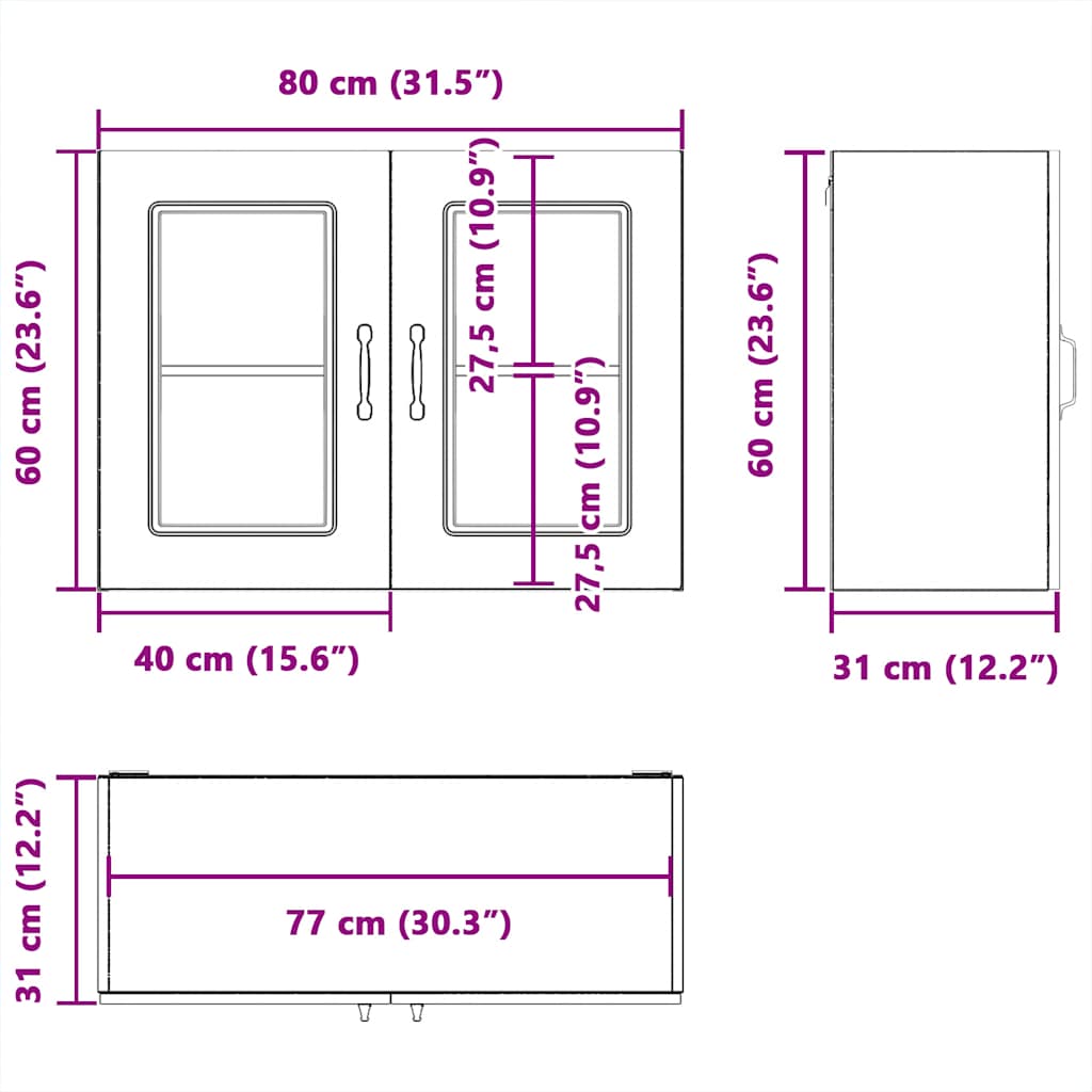 køkkenvægskab med glasdør Kalmar konstrueret træ hvid