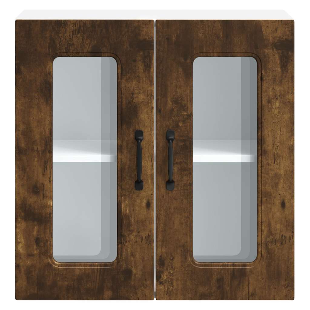 køkkenvægskab med vitrinelåge "Kalmar" røget eg konstrueret træ