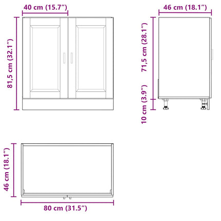 underskab til vask Porto 80x46x81,5 cm konstrueret træ sort
