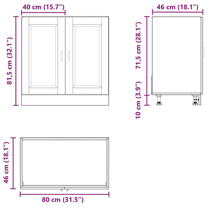 underskab til vask Porto 80x46x81,5cm konstrueret træ beton grå