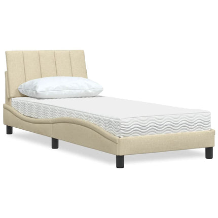 seng med madras Hanko 90x200 cm stof cremefarvet