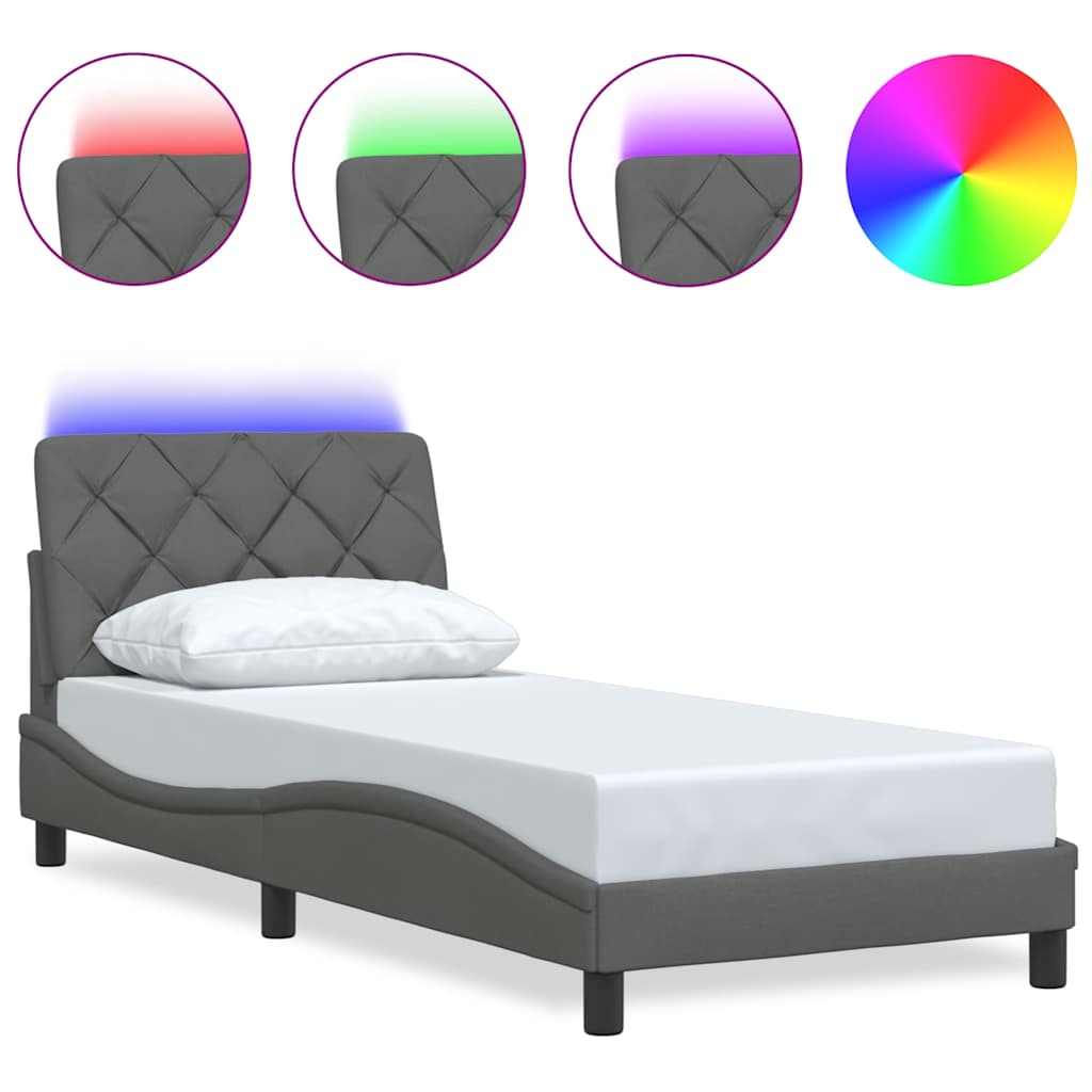 sengeramme med LED uden madras 80x200 cm stof mørkegrå