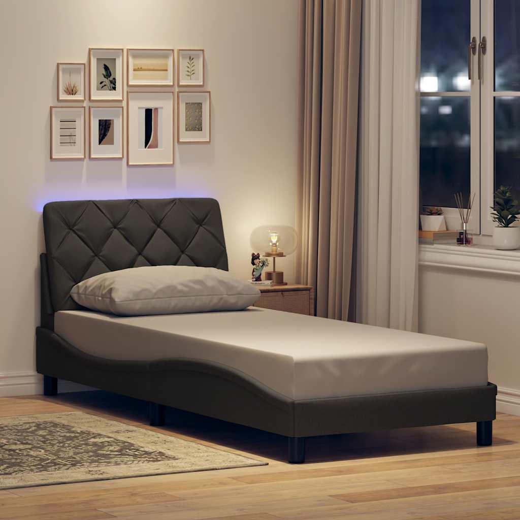 sengeramme med LED uden madras 80x200 cm stof mørkegrå