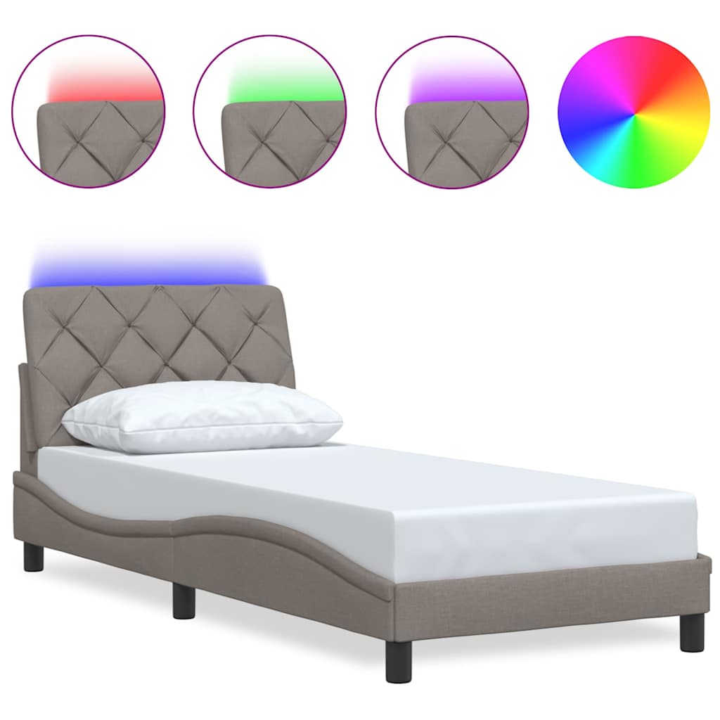 sengeramme med LED uden madras 80x200 cm stof gråbrun