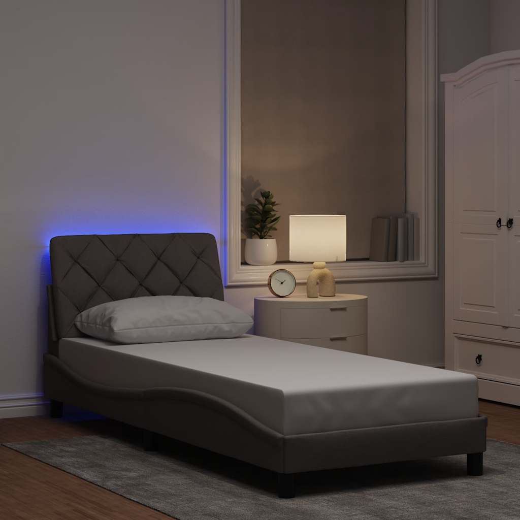 sengeramme med LED uden madras 80x200 cm stof gråbrun