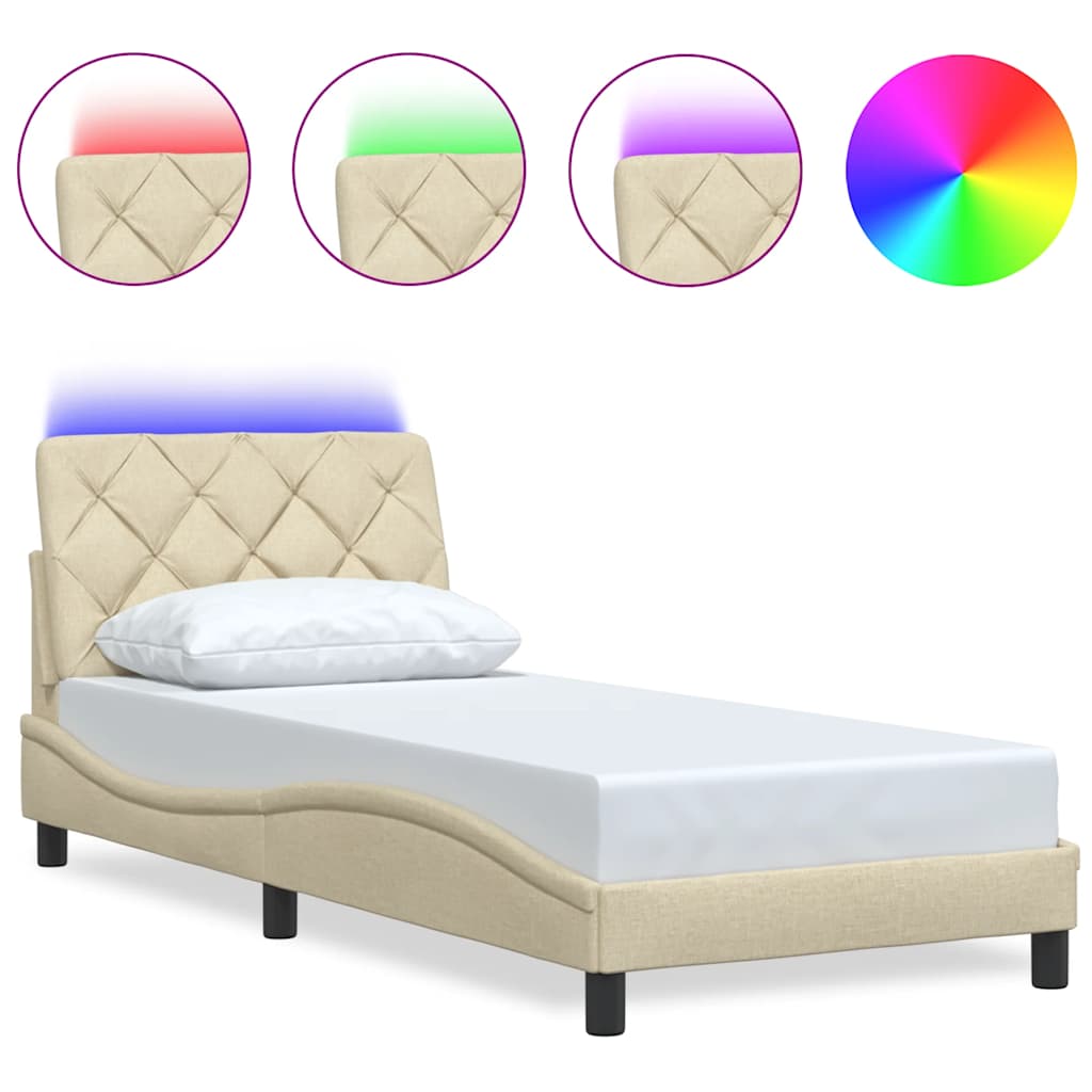 sengeramme med LED uden madras 80x200 cm stof cremefarvet