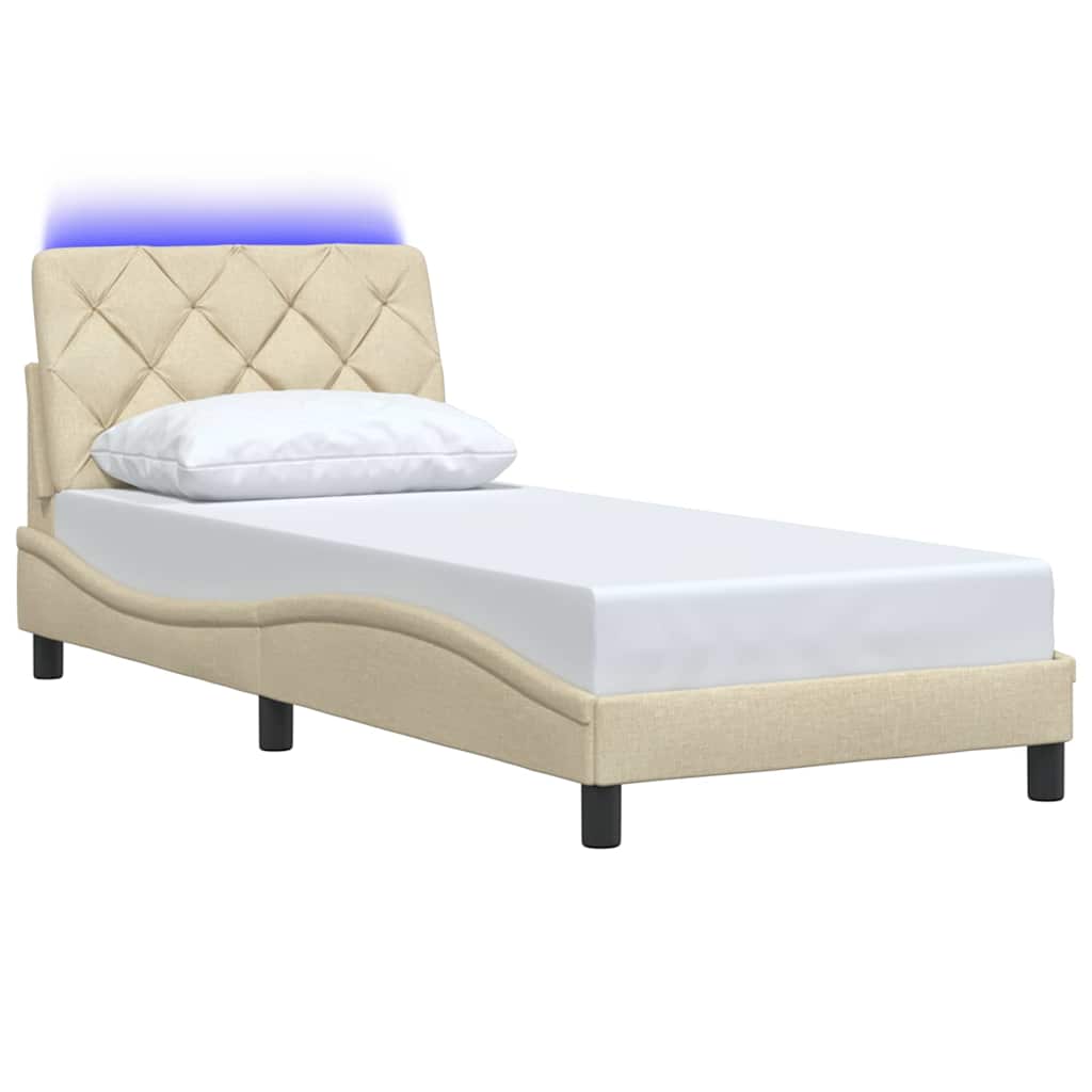 sengeramme med LED uden madras 80x200 cm stof cremefarvet