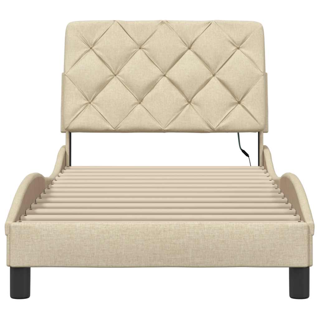 sengeramme med LED uden madras 80x200 cm stof cremefarvet