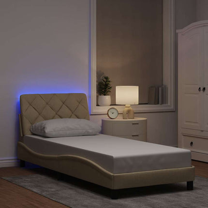 sengeramme med LED uden madras 80x200 cm stof cremefarvet