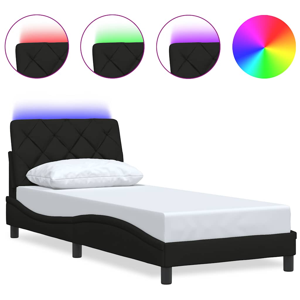 sengeramme med LED uden madras 90x190 cm stof sort