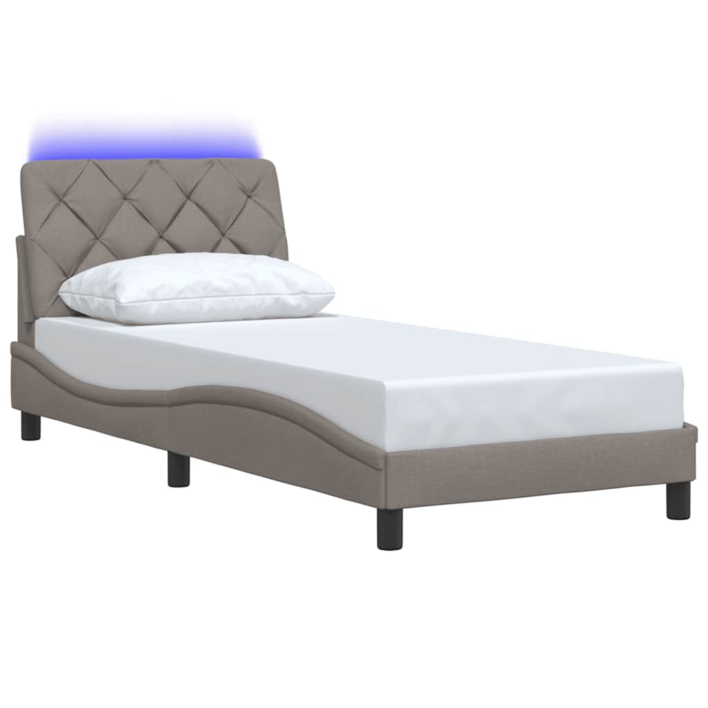 sengeramme med LED uden madras 90x190 cm stof gråbrun