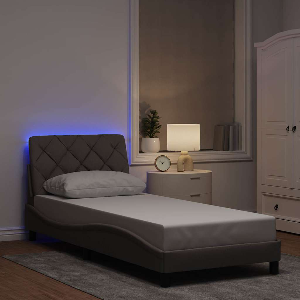 sengeramme med LED uden madras 90x190 cm stof gråbrun