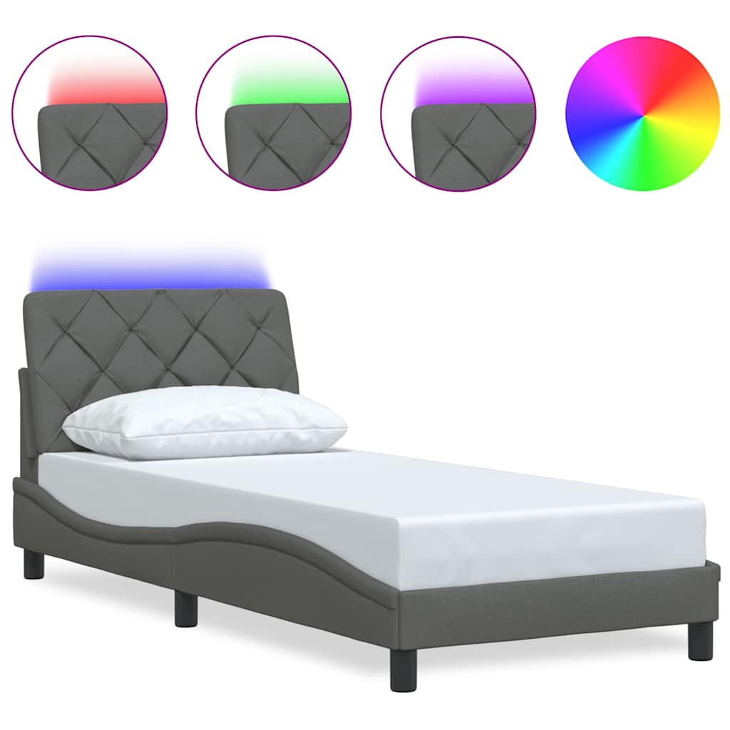 Sengeramme med LED uden madras 90x200 cm stof mørkegrå