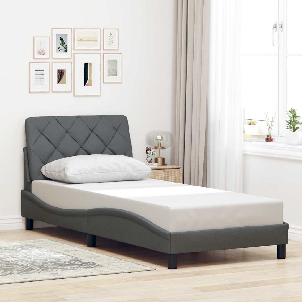Sengeramme med LED uden madras 90x200 cm stof mørkegrå