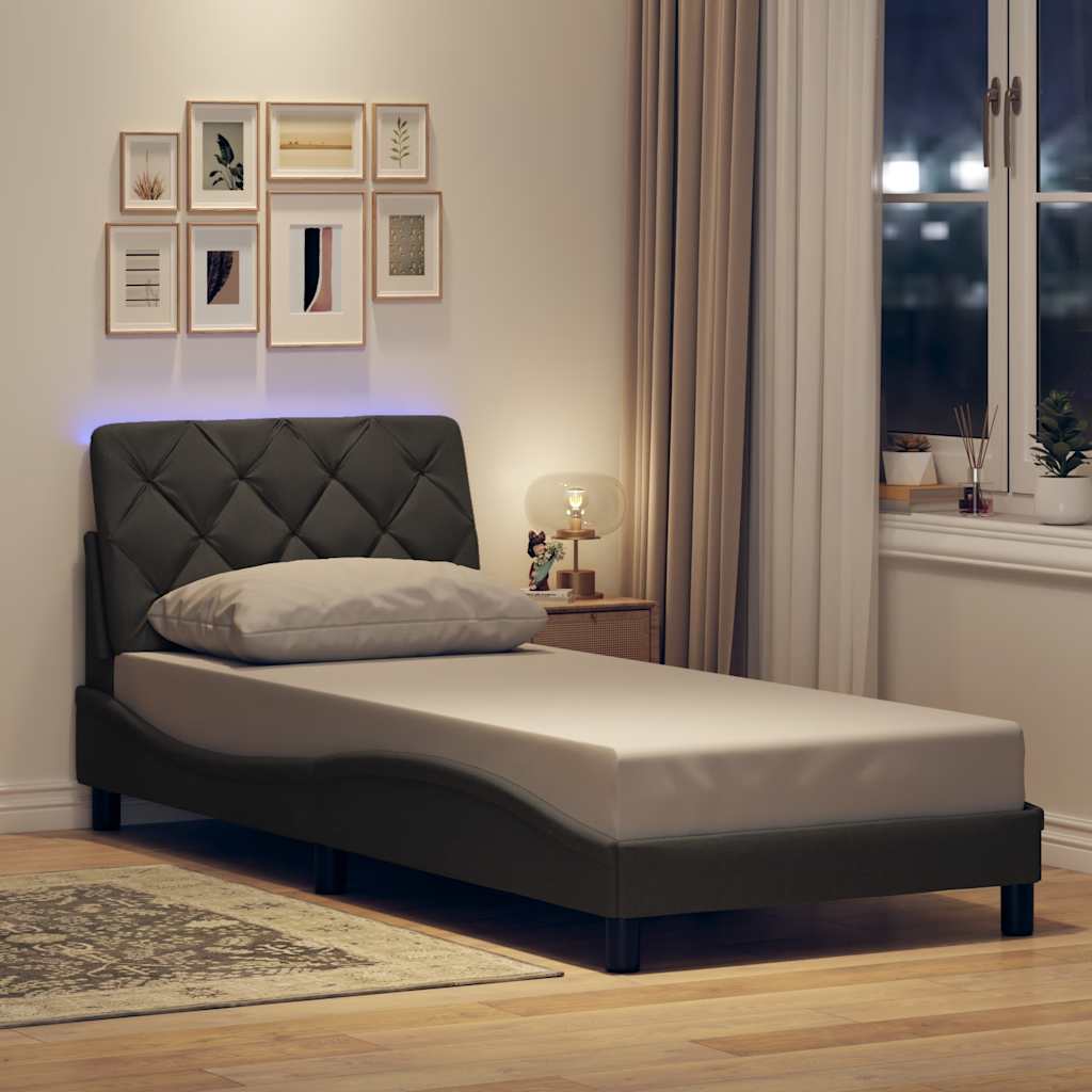 Sengeramme med LED uden madras 90x200 cm stof mørkegrå