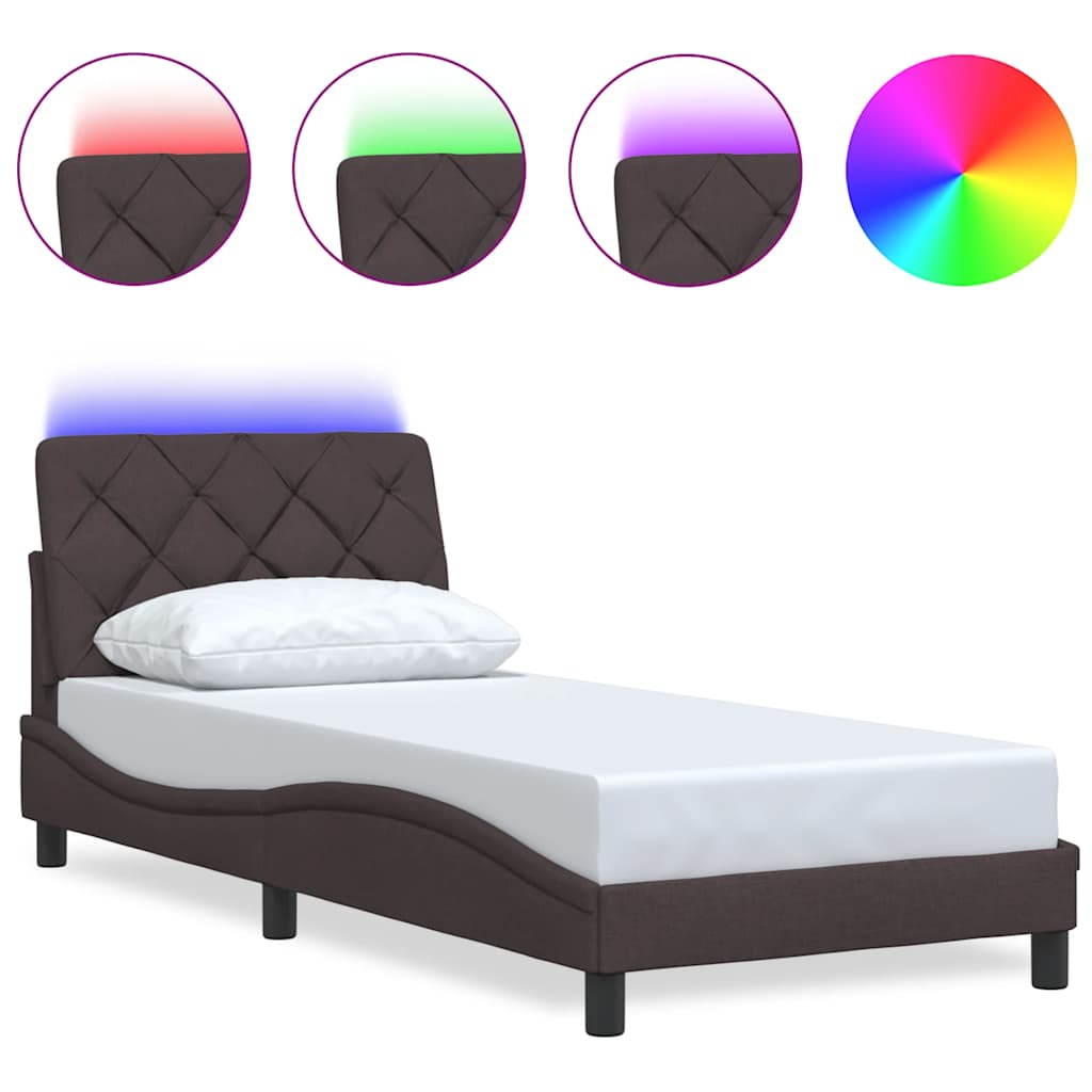 Sengeramme med LED uden madras 90x200 cm stof mørkebrun