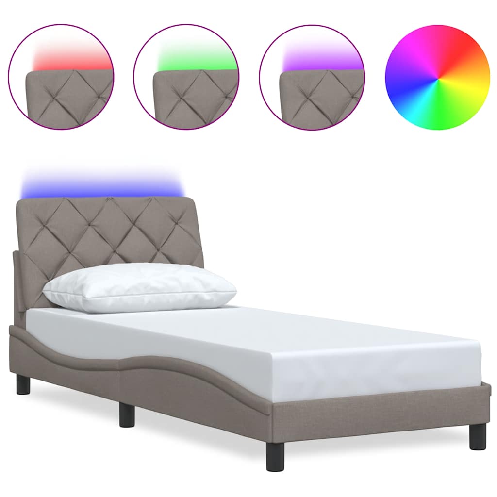 sengeramme med LED uden madras 90x200 cm stof gråbrun