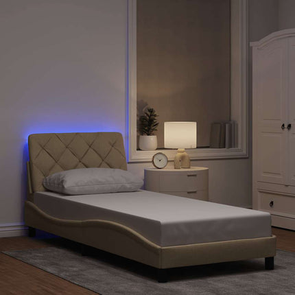 sengeramme med LED uden madras 90x200 cm stof cremefarvet