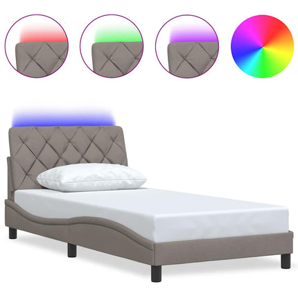 Sengeramme med LED uden madras 100x200 cm stof gråbrun