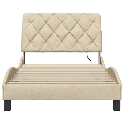 Sengeramme med LED uden madras 100x200 cm stof creme
