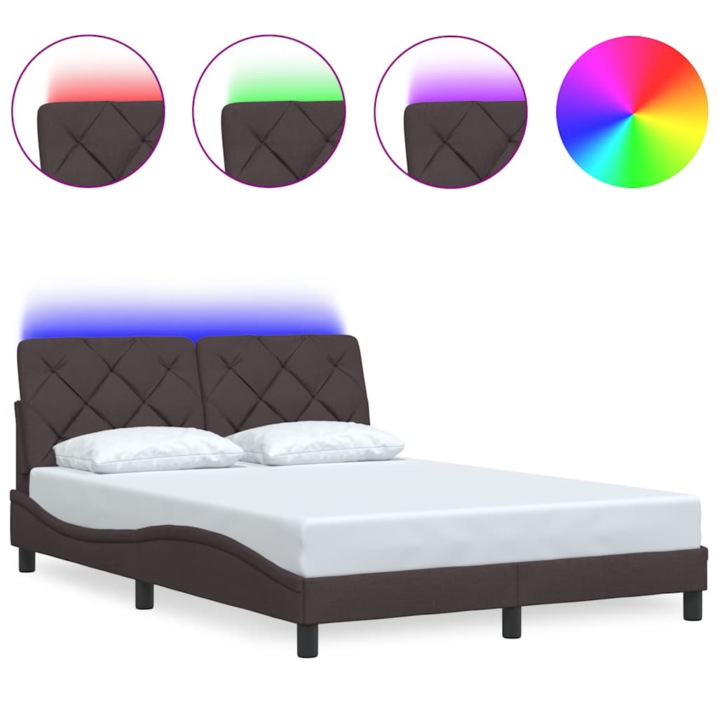 Sengeramme med LED uden madras 120x200 cm stof mørkebrun