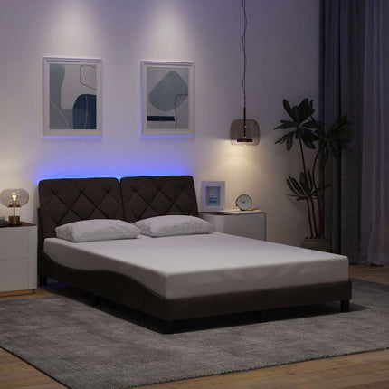 Sengeramme med LED uden madras 120x200 cm stof mørkebrun