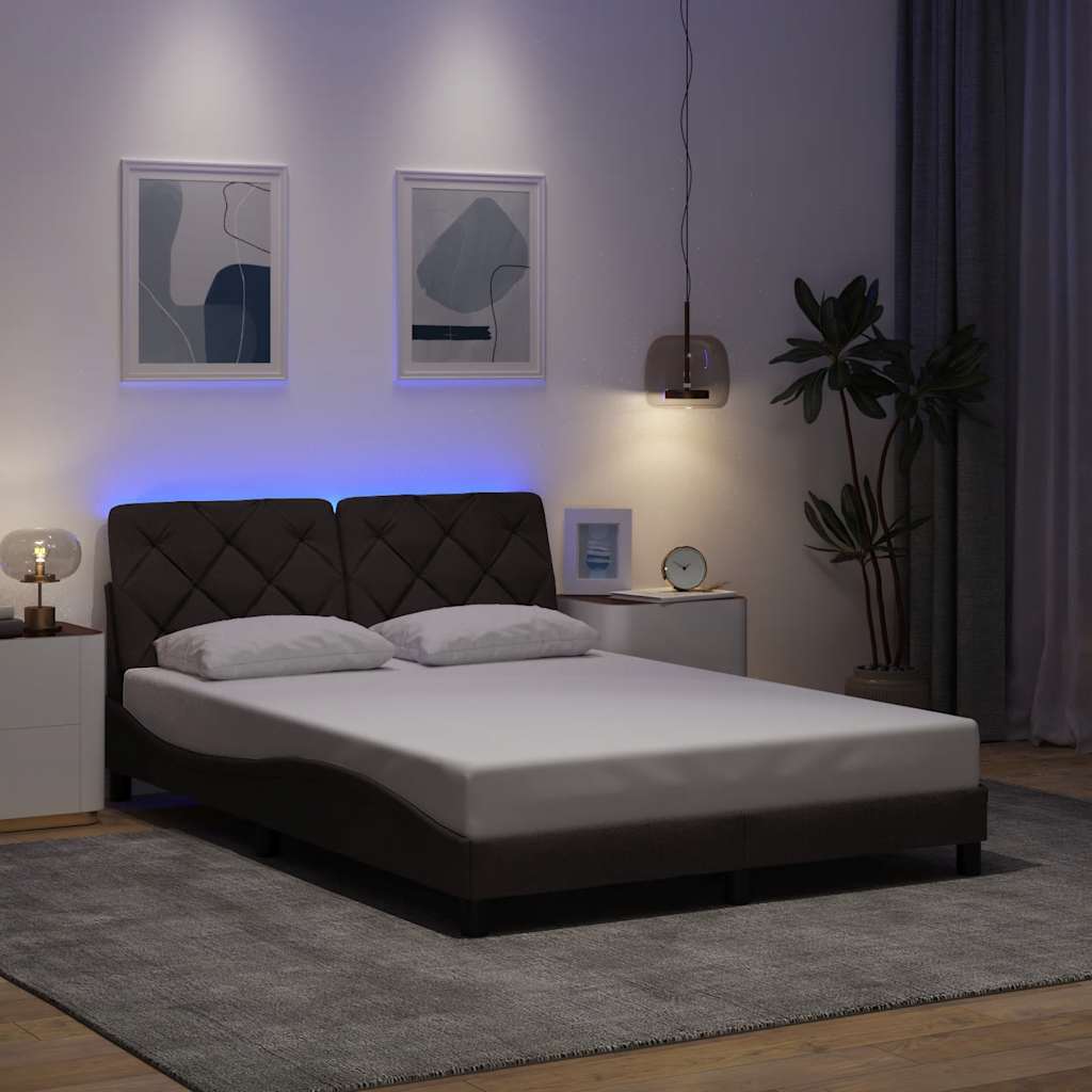 Sengeramme med LED uden madras 120x200 cm stof mørkebrun