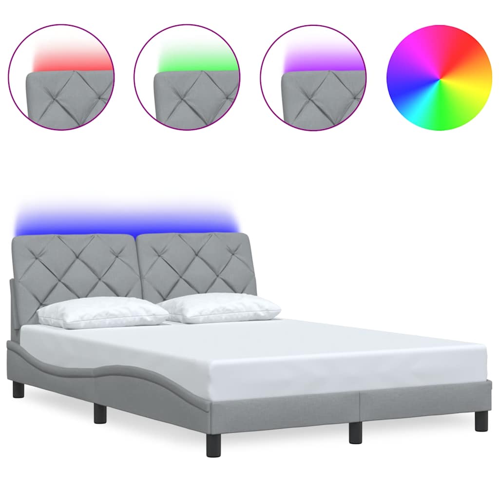 sengeramme med LED uden madras 140x190 cm stof lysegrå