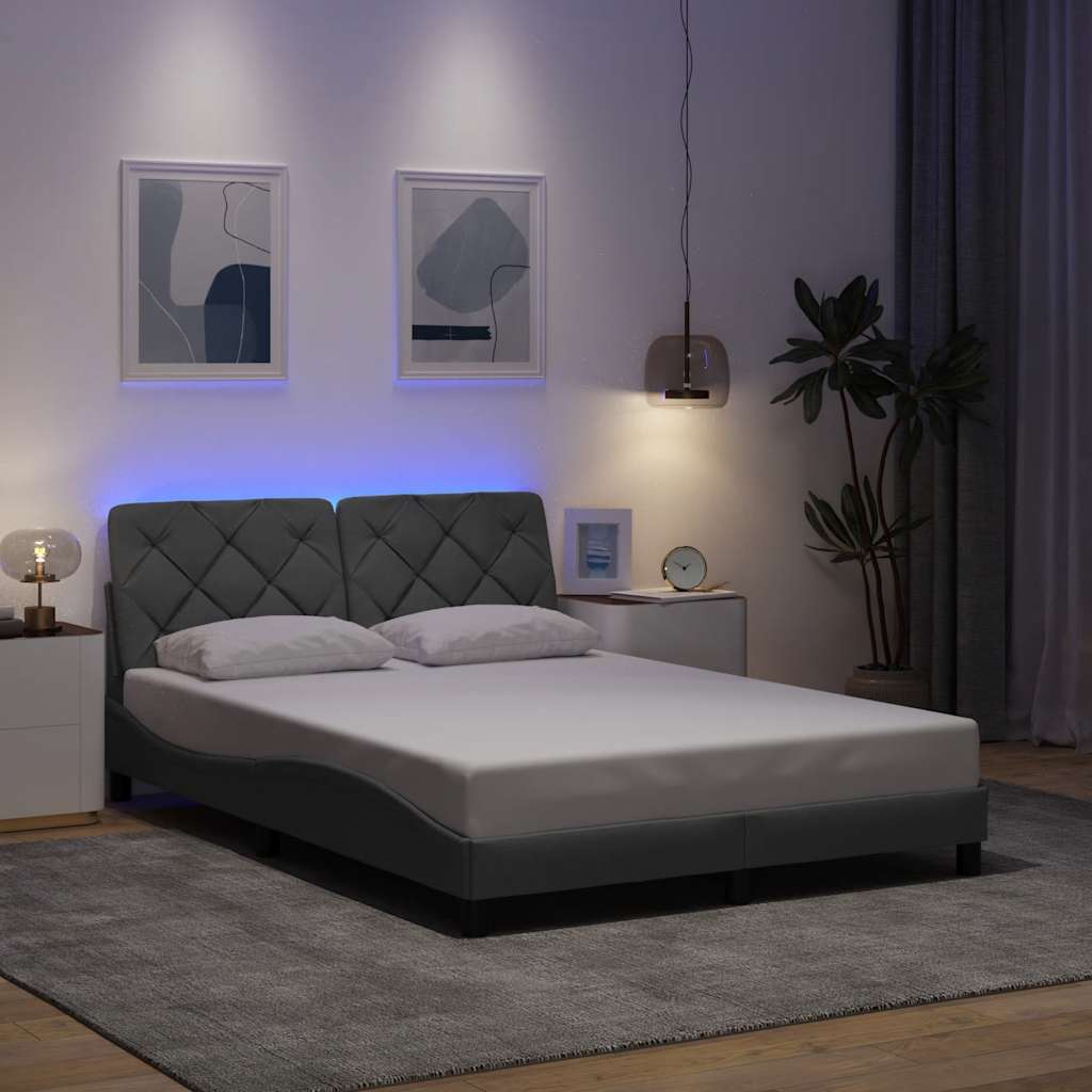 sengeramme med LED uden madras 140x190 cm stof lysegrå