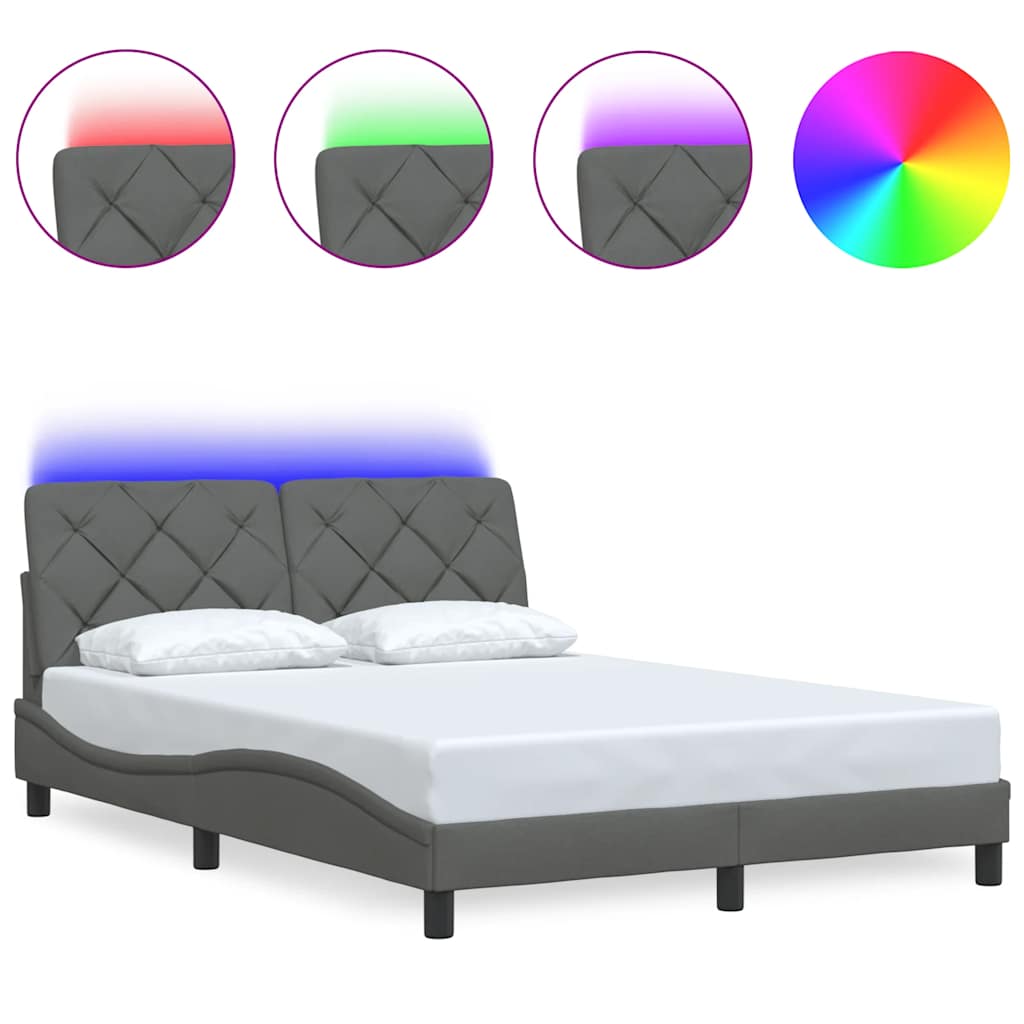 sengeramme med LED uden madras 140x190 cm stof mørkegrå